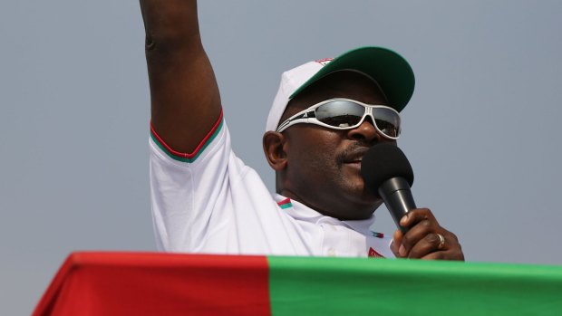 Burundian President Pierre Nkurunziza launching his official campaign for the presidency at a rally on Thursday in Busoni, Burundi.