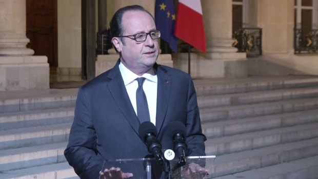 French President, Francois Hollande, addresses the media in Paris.