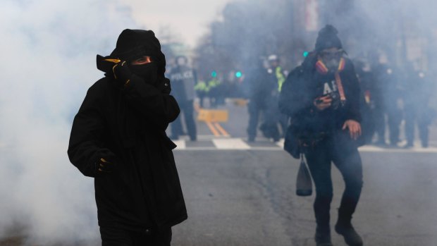 Tea gas is used on demonstrators in Washington on Friday.
