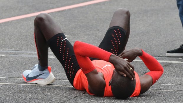 Eliud Kipchoge after crossing the finish line at Monza