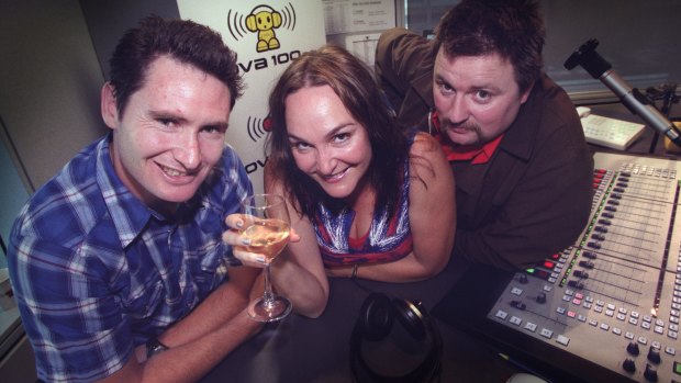 The Nova breakfast radio team back in 2002, Dave Hughes, Kate Langbroek and Dave O'Neil.
