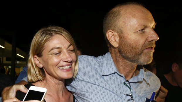 Channel Nine presenter Tara Brown and producer Stephen Rice after they were freed.