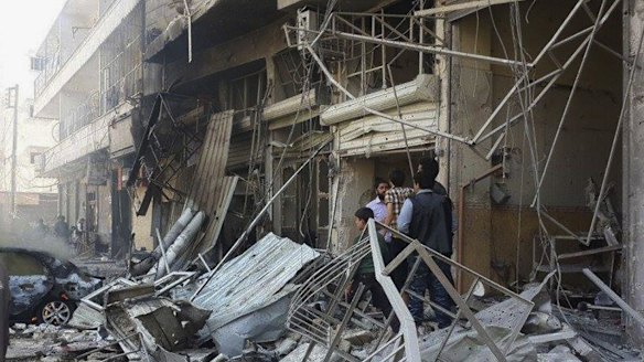 The site of what is believed to have been a Russian air strike in Al-Bab on the outskirts of Aleppo earlier this month.