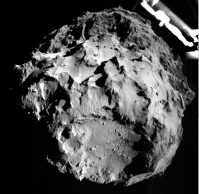 A new sight: A picture taken of the comet from the lander, as it approached the surface.