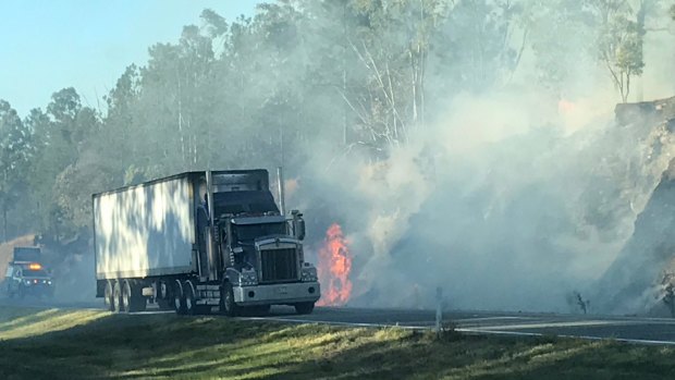 Bushfire on the Bruce Highway near Caloundra.