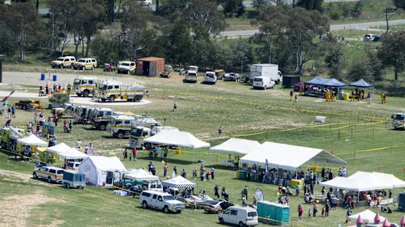 An aerial view of the ACT Rural Fire Service open day on Sunday.