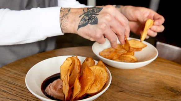 Chicken liver pate with potato chips and fish sauce caramel from Odd Culture in Newtown. 