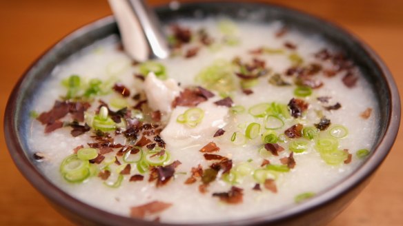 Crab and barramundi congee at Lawyers Guns and Money.