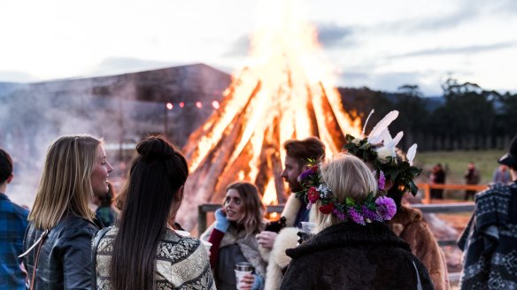 Around the bonfire at Huon Valley Mid-Winter Festival in Tasmania.