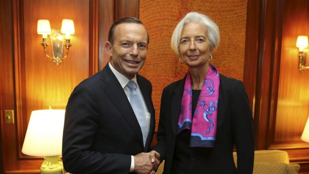 Prime Minister Tony Abbott and IMF chief Christine Lagarde meeting in Washington last year.