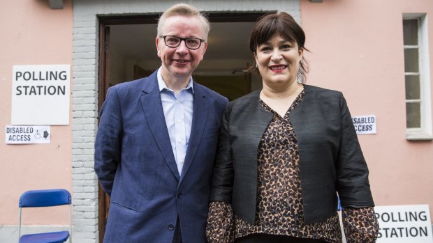 Michael Gove with his wife Sarah Vine after voting in the EU referendum at their local polling station.
