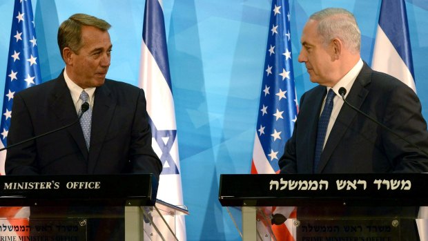 Israel Prime Minister Benjamin Netanyahu with US House Speaker John Boehner in Jerusalem.
