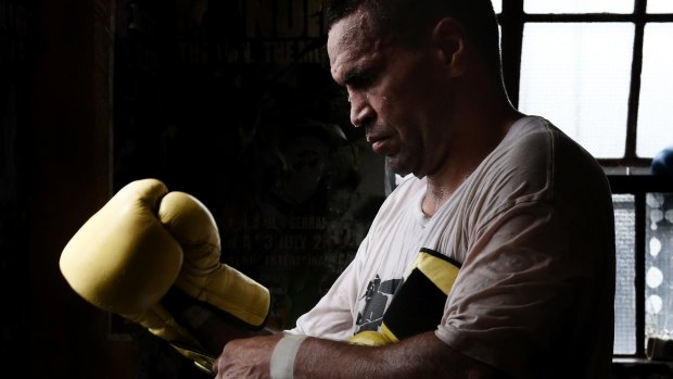 End of an are: Anthony Mundine training at his father's gym in December.