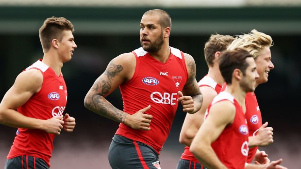 Tall order: Lance Franklin is back in action for the Swans.