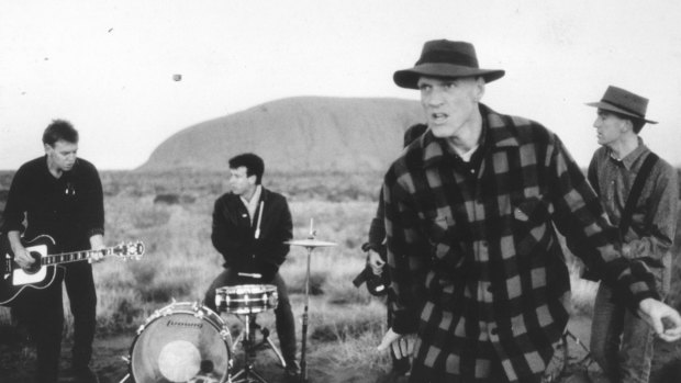 A 1986 photo of Midnight Oil touring aboriginal communities.