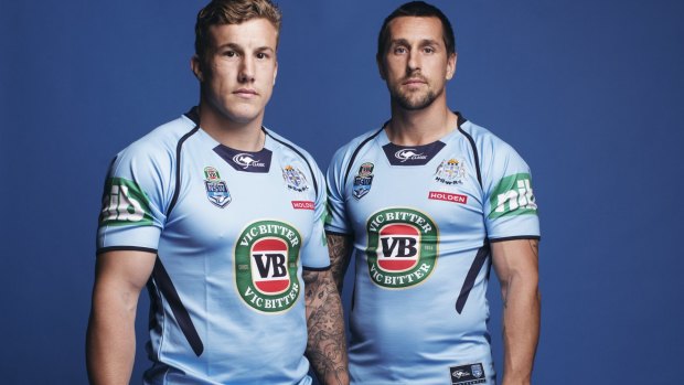Teammates: Mitchell Pearce and Trent Hodkinson on Origin duty for  NSW this year.