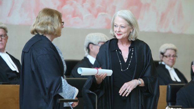 Ms McMurdo at the swearing in of Chief Justice Catherine Holmes and Margaret McMurdo.