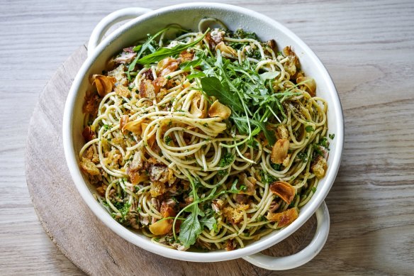 Tuna pasta with gremolata.