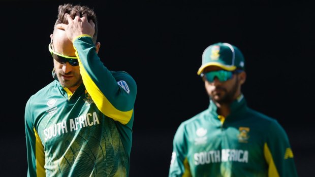 South Africa's Faf du Plessis leaves the pitch after the loss to India.