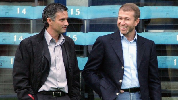 Happier times: Jose Mourinho with Chelsea owner Roman Arbramovich in 2004.