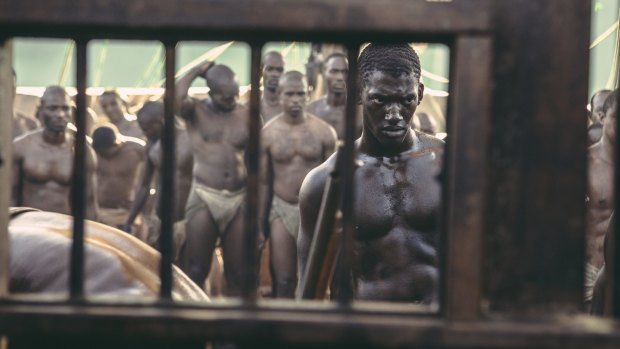 Kunta Kinte (Malachi Kirby) in a slave pen in the remake of Roots.