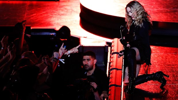 Madonna speaks to the Sydney crowd.