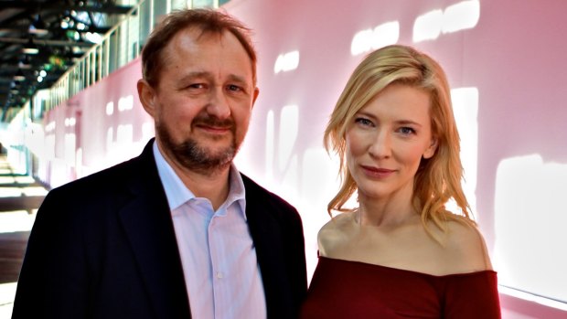 Cate Blanchett, with husband Andrew Upton, was seen carrying a baby outside her sons' school.