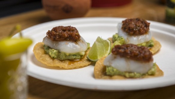 Raw scallop tostadas.