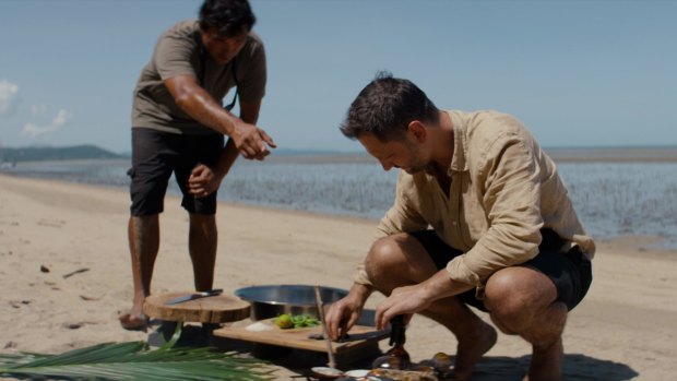 Lennox Hastie cooks up his catch on the beach in an episode of Chef's Table: BBQ.