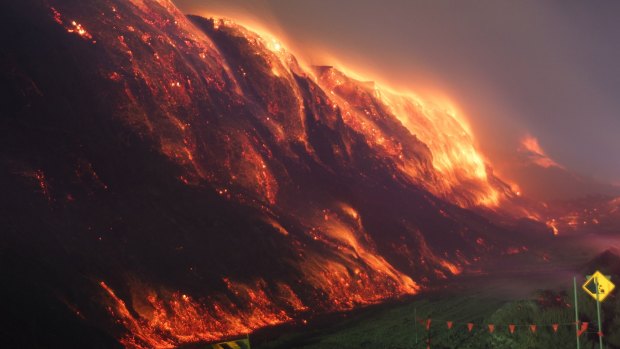 The open cut mine fire at the Hazelwood plant in Morwell in February 2014.