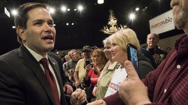 Establishment preference: Senator Marco Rubio greets attendees after a campaign rally in Las Vegas.