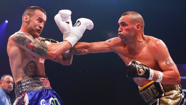 Dominant: Mundine stopped the fight at the end of the second round with a flurry of punches.