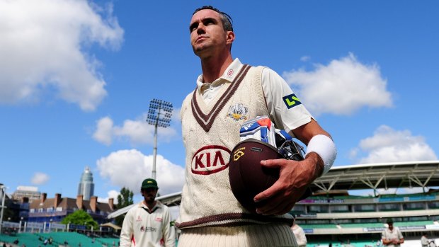 Not out, but out: Kevin Pietersen leaves the field unbeaten on 355 not out for Surrey.