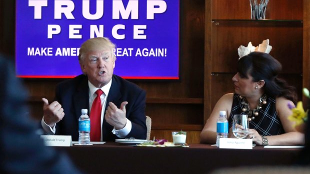 Donald Trump at a meeting of Hispanic leaders and small business owners roundtable in Las Vegas.