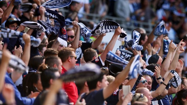 True blue: Victory fans among a crowd of 22,544 at AAMI Park.