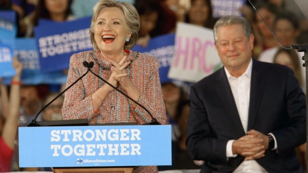 Democratic presidential candidate Hillary Clinton, is joined at a rally with former vice-president Al Gore in Florida.