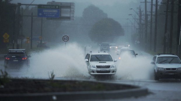 Heavy rain caused flooding across Castlereagh Road in Cranebrook on Tuesday.
