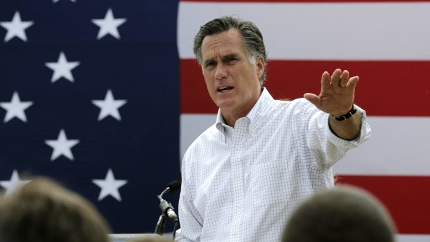 Mitt Romney, the former Republican presidential nominee, addresses a crowd in Stratham, New Hampshire.