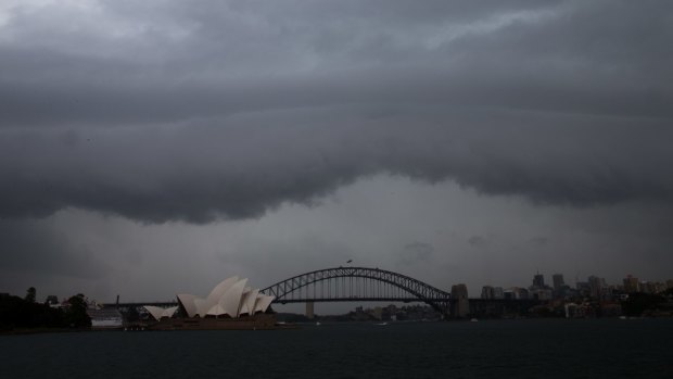 Storm comes in over Sydney viewed from Lady Macquaries Chair.