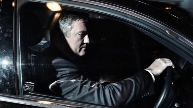 Eddie McGuire leaves Collingwood headquarters after a board meeting on Tuesday night.