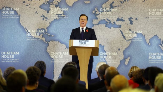 British Prime Minister David Cameron delivers a speech on EU reform and Britain's renegotiation at Chatham House in London on Tuesday.