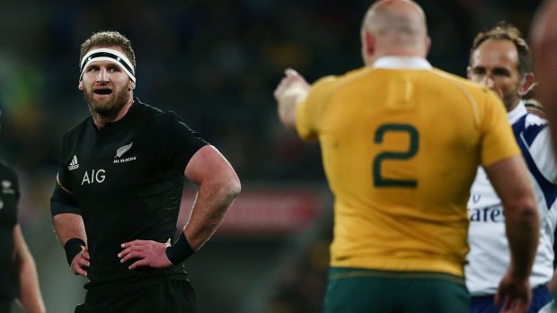 Pointing the finger: Stephen Moore gestures towards Kieran Read in Wellington.