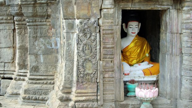 A Buddha statue at Wat Nokor in Kampong Cham.
