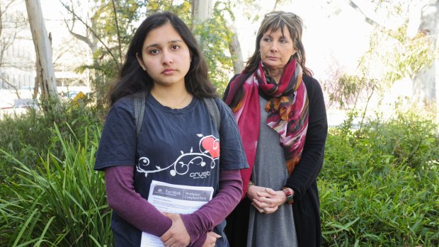 Priya De, left, was underpaid by Crust Pizza's Gungahlin store. United Voice ACT secretary Lyndal Ryan, right, has campaigned on behalf of underpaid Crust workers.