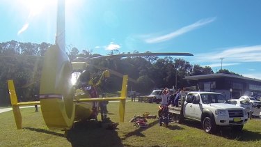 The Westpac Life Saver Helicopter at Ballina on Thursday morning. 