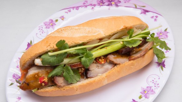Bargain banh mi: The $5 barbecue pork roll from Bun Bun Bakery.