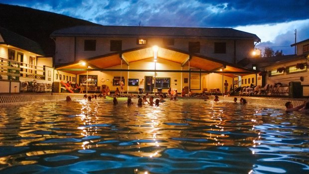 A winter's night dip at Chico Hot Springs pool.