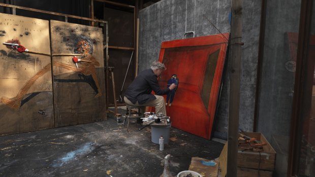 David Lynch at work in his studio.