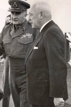 Sir William Slim (left) in 1954 in Mount Isa with George Fisher, chairman of Mount Isa Mines,