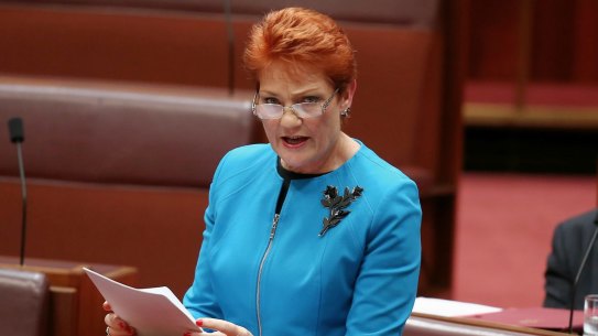 Senator Pauline Hanson delivering her first speech in the Senate on 14 September, 2016.